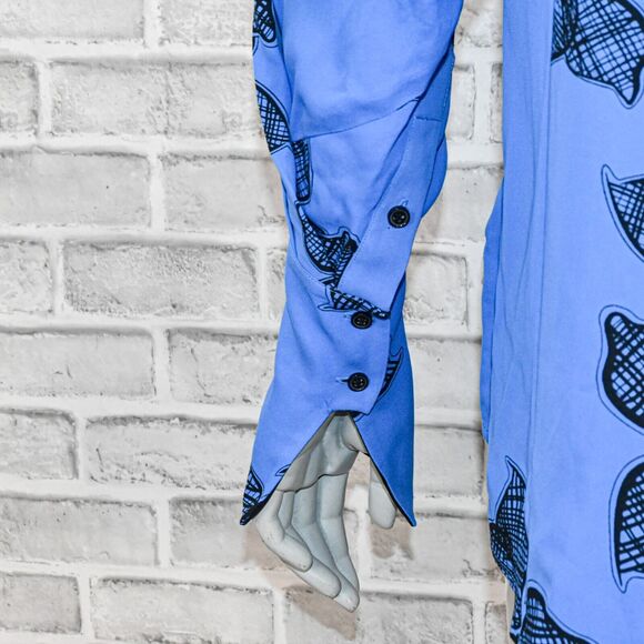 REISS Women's Harris Floral Print Blouse in Blue Size 4 oversize Drapey fit - Picture 14 of 14